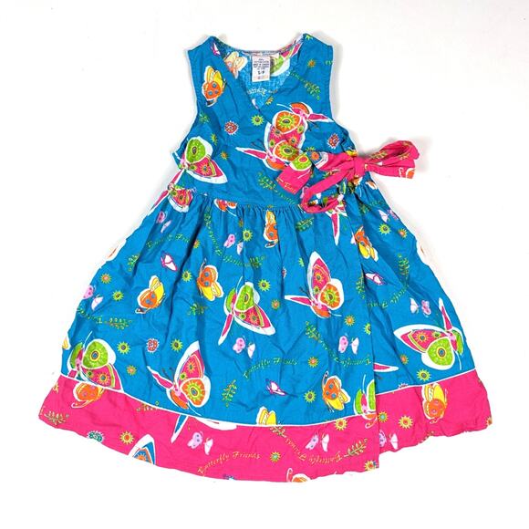Vtg Please Mum Dress Girls Sz Small 4T Y2K Sundress Wrap Butterfly Bright - Picture 1 of 6